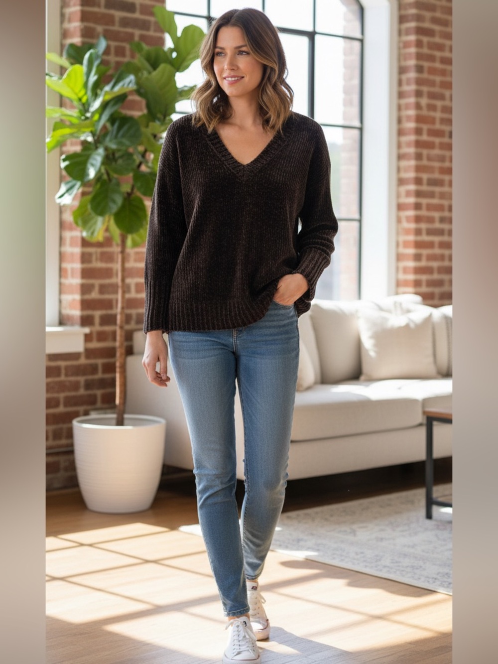 ZARA Knit Oversized Ribbed Velvet Long Sleeve Top Size Small